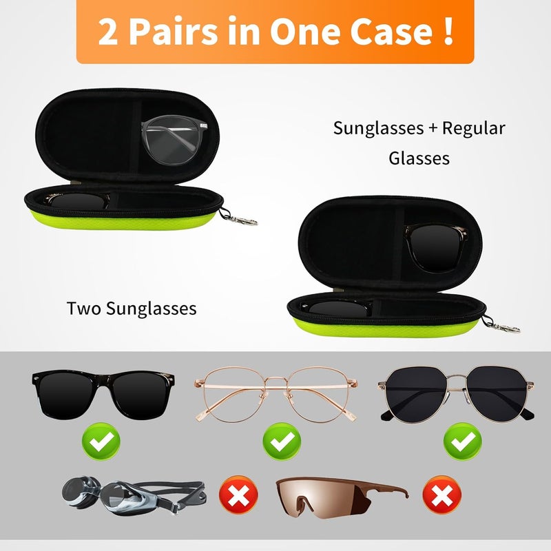 FlyingMage Store Double Eyeglasses Case, Hard Shell Dual Sunglasses Organizer with Zipper Clip Travel Glasses Storage for Women Men - Image 2
